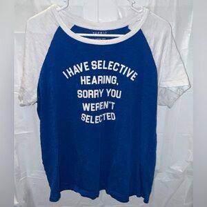 Torrid Size 1 Classic Fit Raglan Tee Shirt Top Selective Hearing Blue